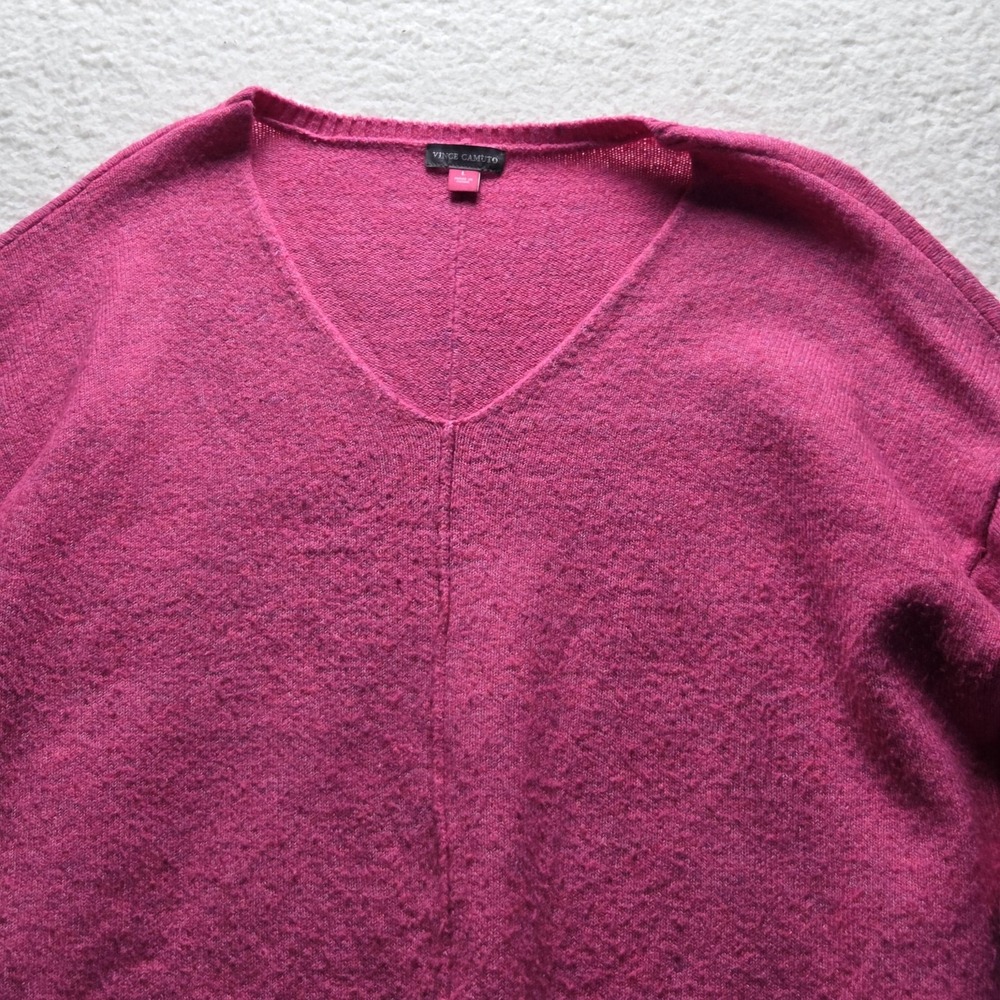 Vince Camuto Sweater Womens Large Pink V Neck Long Sleeve Knit Pullover Cozy